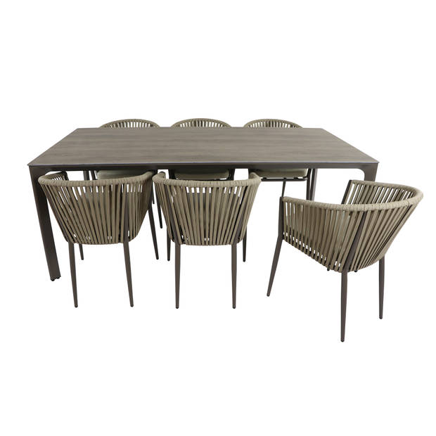 AXI Resi Tuinset met 6 stoelen in Taupe & hout-look PSPC Dining set voor tuin in Aluminium & textileen