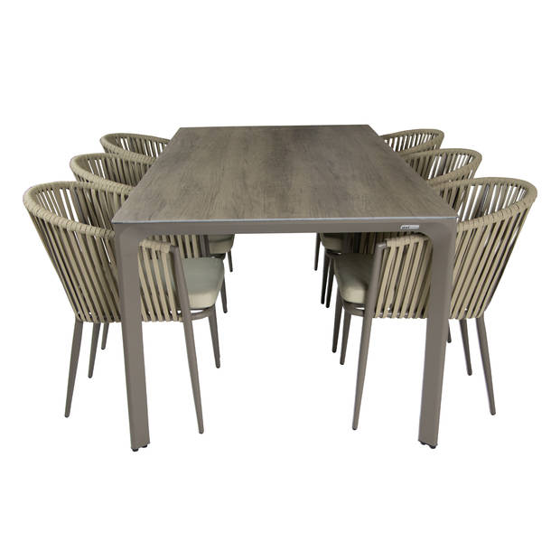 AXI Resi Tuinset met 6 stoelen in Taupe & hout-look PSPC Dining set voor tuin in Aluminium & textileen