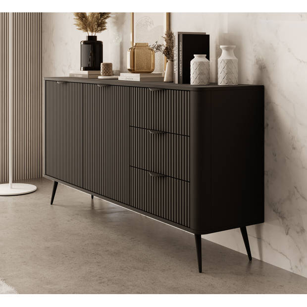 Meubella Dressoir Lima - Zwart - 163 cm