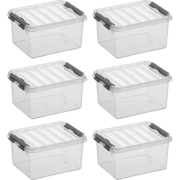 Sunware Q-line Opbergbox Transparant/Grijs 2 liter - Set van 6 stuks