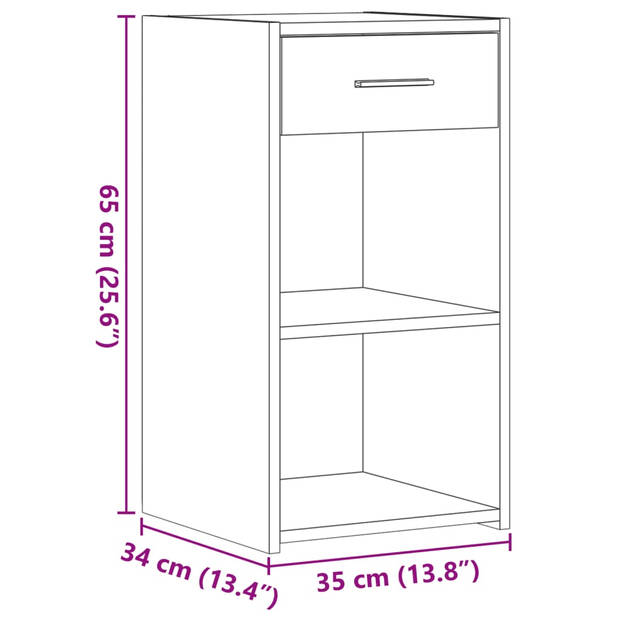 vidaXL Nachtkastje 35x34x65 cm bewerkt hout bruin eikenkleurig