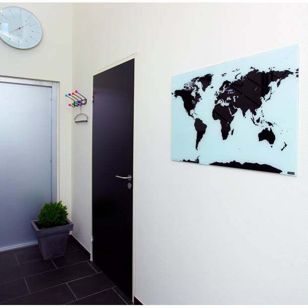 NAGA - Magnetisch Glasbord met Wereldkaart - 80 x 50 cm