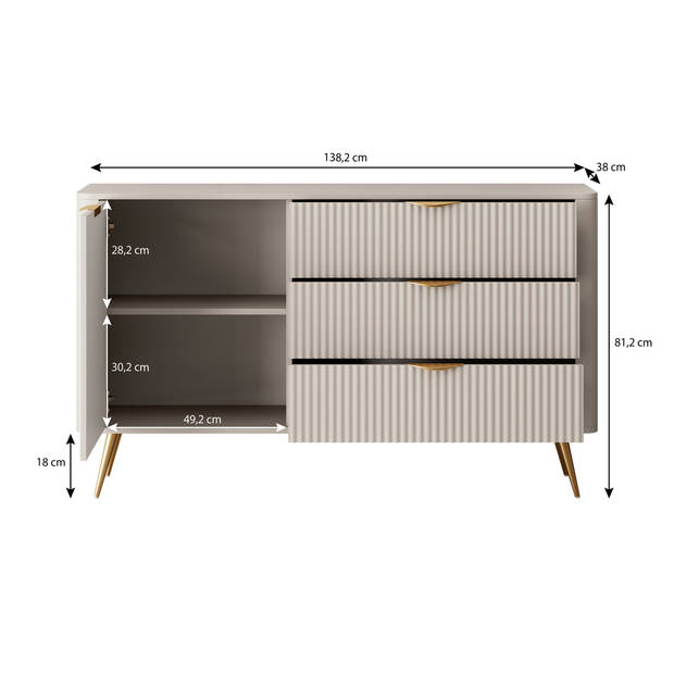 Meubella Dressoir Lima - Zwart - 138 cm