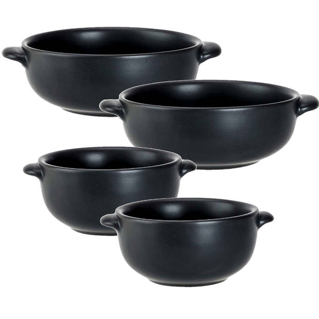 Set van 8x stuks tapas/amuse/snack schaaltjes zwart van porselein 10 en 13 cm rond - Kommetjes