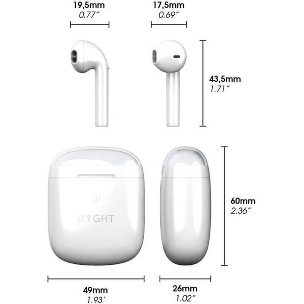 RYGHT R483904 DYPLO 2 - Echte draadloze oortelefoons - Wit