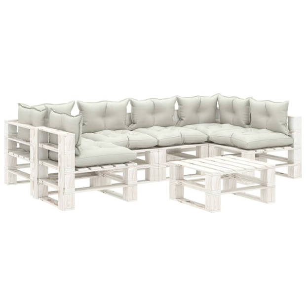 vidaXL 7-delige Loungeset met beige kussens pallet hout