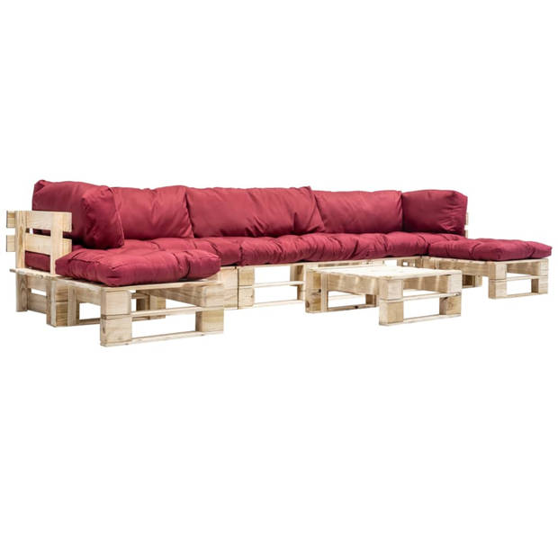 vidaXL 6-delige Loungeset pallet met rode kussens hout