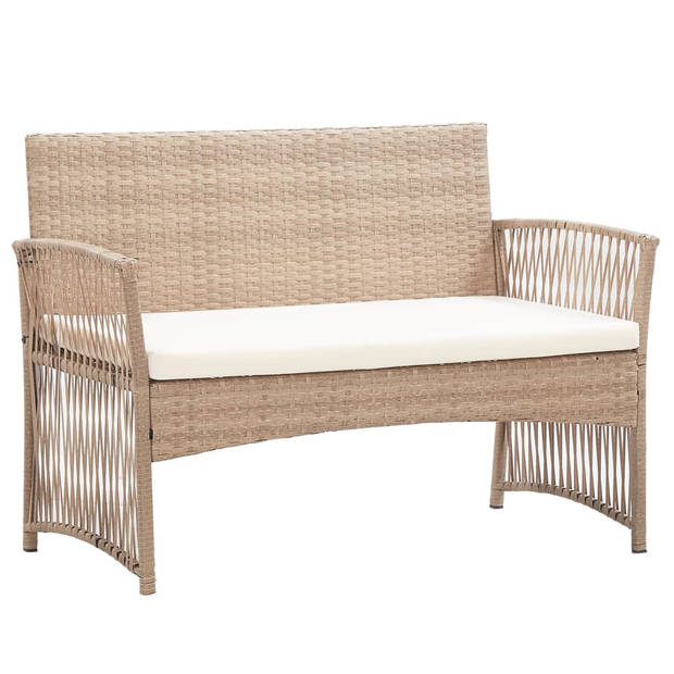 vidaXL 4-delige Loungeset met kussens poly rattan beige