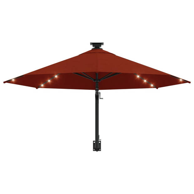 vidaXL Wandparasol met LED's en metalen paal 300 cm terracottakleurig