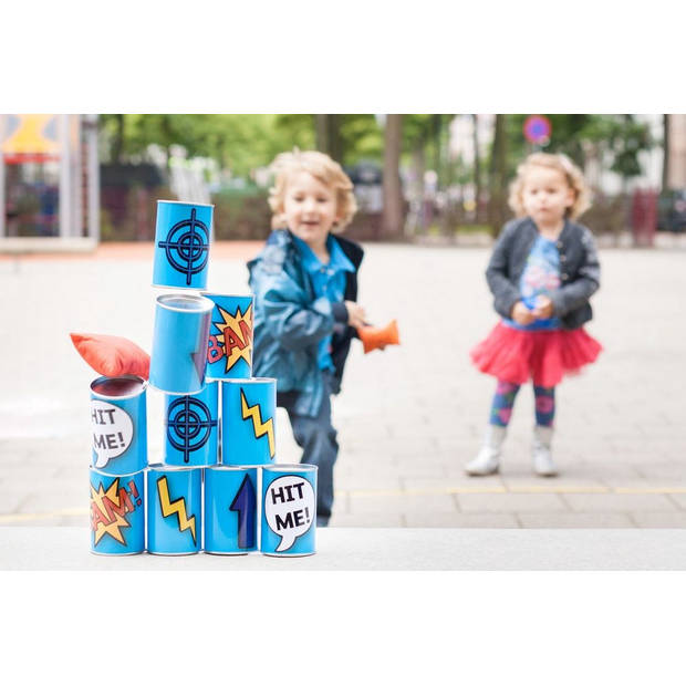 BS Toys Blikgooien Werpspel - Kinderspeelgoed vanaf 3 Jaar - Buitenspeelgoed - 10 Blikken - Blauw