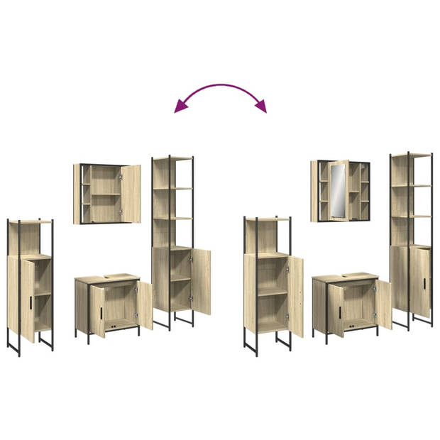 vidaXL 4-delige Badkamermeubelset bewerkt hout sonoma eikenkleurig