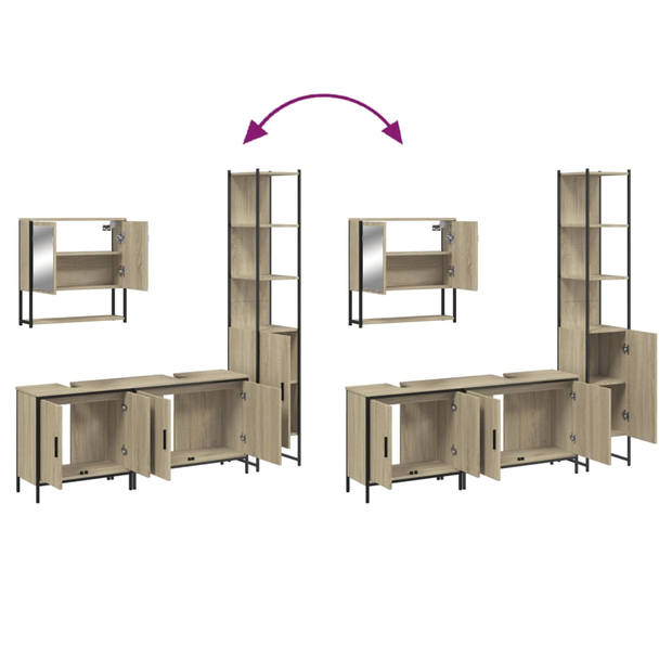 vidaXL 4-delige Badkamermeubelset bewerkt hout sonoma eikenkleurig