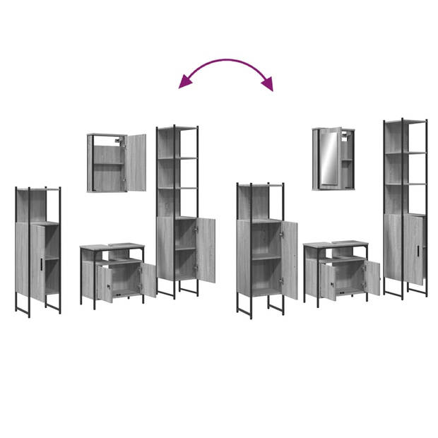 vidaXL 4-delige Badkamermeubelset bewerkt hout grijs sonoma eikenkleur
