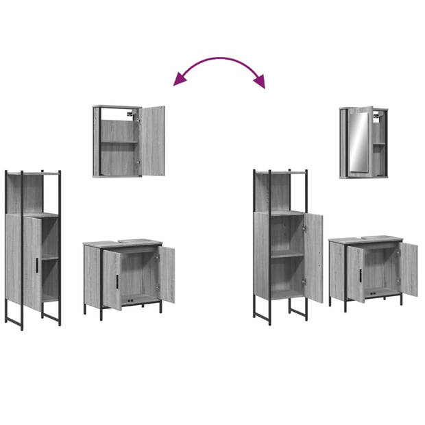 vidaXL 3-delige Badkamermeubelset bewerkt hout grijs sonoma eikenkleur