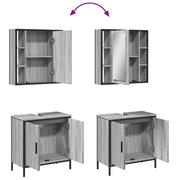 vidaXL 2-delige Badkamermeubelset bewerkt hout grijs sonoma eikenkleur