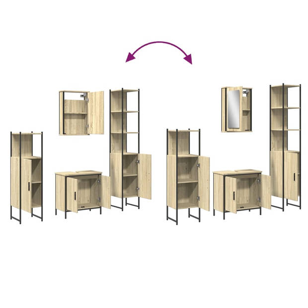 vidaXL 4-delige Badkamermeubelset bewerkt hout sonoma eikenkleurig