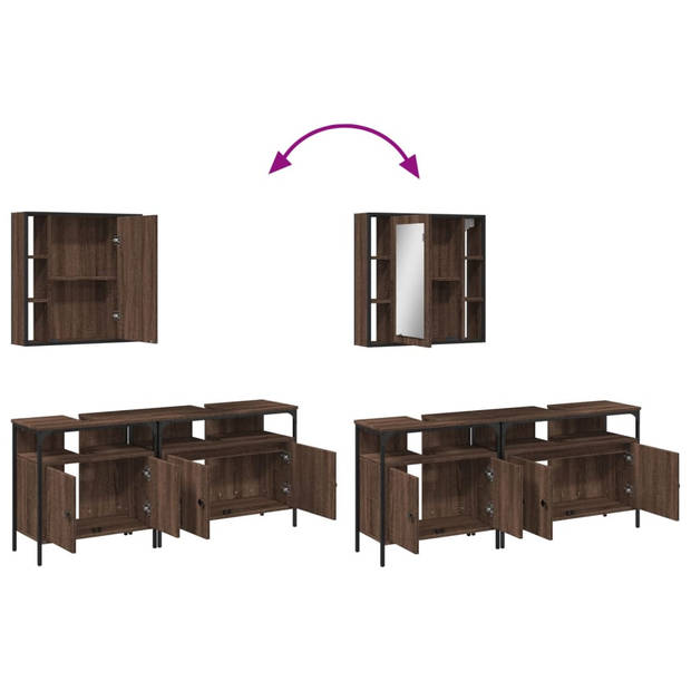 vidaXL 3-delige Badkamermeubelset bewerkt hout bruin eikenkleur