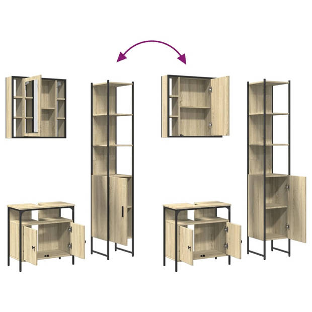 vidaXL 3-delige Badkamerkastenset bewerkt hout sonoma eikenkleurig