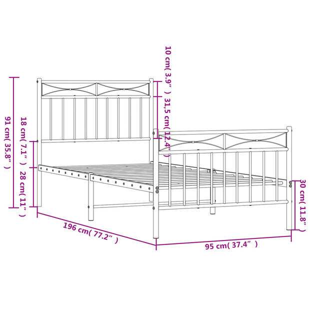 vidaXL Bedframe met hoofd- en voeteneinde metaal zwart 90x190 cm