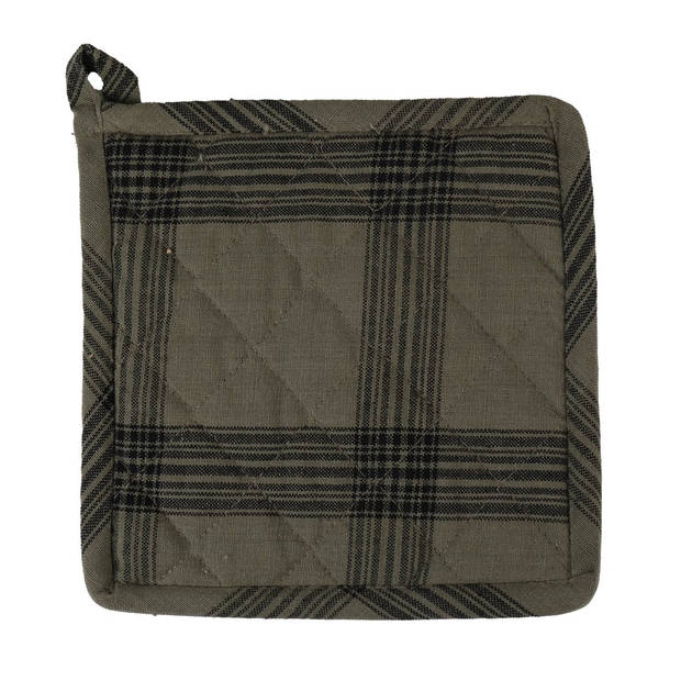 Linen & More Pannenlap 'Black Check' 20cm x 20cm, Sage