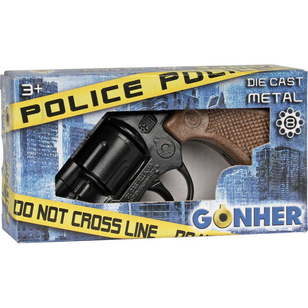Gohner politie verkleed speelgoed revolver/pistool met kort loop - metaal/plastic - 8 schots - Verkleedattributen