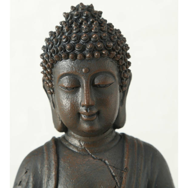 Deco by Boltze Boeddha beeld Zen - kunststeen - antiek donkergrijs - 13 x 10 x 20 cm - Beeldjes