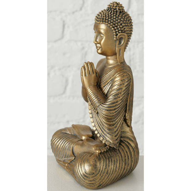 Deco by Boltze Boeddha beeld Briosa - kunststeen - antiek goud - 12 x 9 x 20 cm - gevouwen handen - Beeldjes