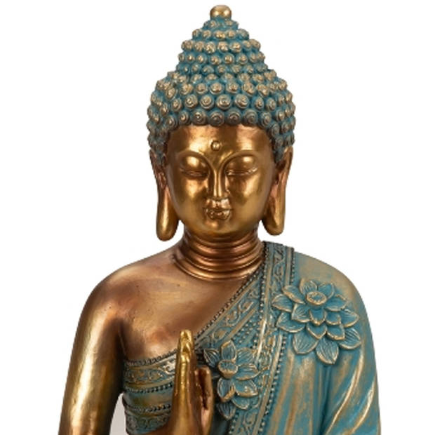 Boeddha beeld Shaman - binnen/buiten - kunststeen - goud/jade - 21 x 31 cm - Beeldjes