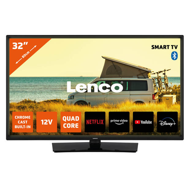 32" Android Smart TV met 12V auto adapter Lenco Zwart