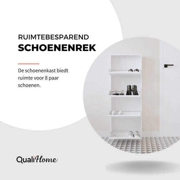 Qualihome Schoenenrek -Schoenenkast - 4 vakken - Geschikt voor 8-10 paar schoenen - Zwart - Metaal industrieel - Metaal