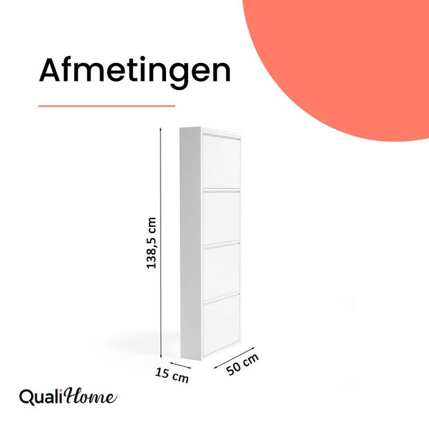 Qualihome Schoenenrek -Schoenenkast - 4 vakken - Geschikt voor 8-10 paar schoenen - Zwart - Metaal industrieel - Metaal