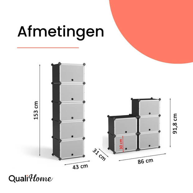 QualiHome Verstelbaar Schoenenrek - 20 Paar Schoenen - Schoenenkast - Zwart - Creëer jouw eigen schoenrek