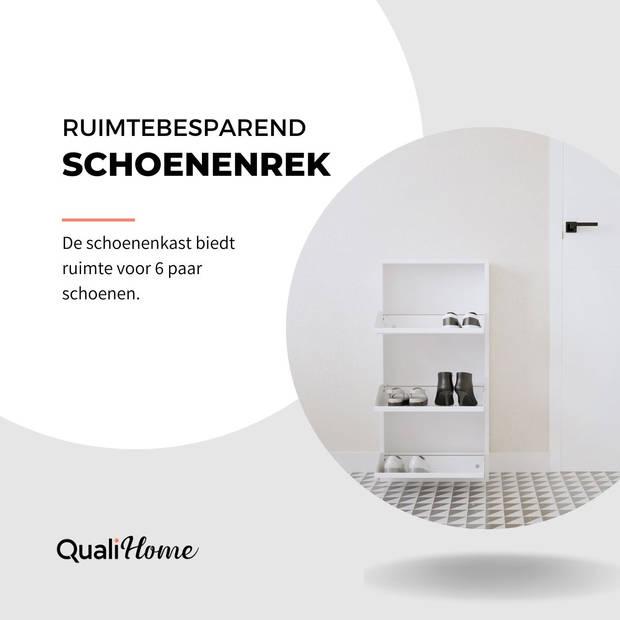 Qualihome Schoenenrek -Schoenenkast - 3 vakken - Geschikt voor 6-8 paar schoenen - Wit- Metaal industrieel - Metaal - 50