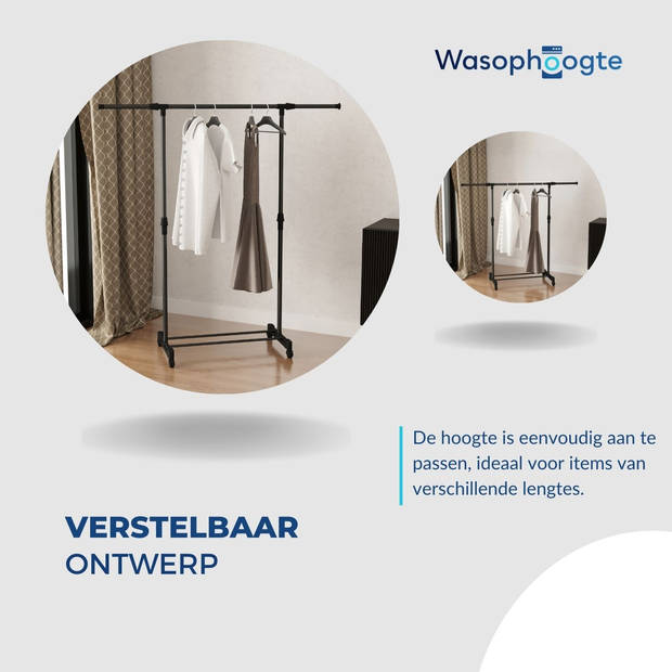 Wasophoogte Droogrek Uno- Wasrek - Droogtoren - op wielen - 1,5m drooglengte - In Breedte en Hoogte verstelbaar - 42x145