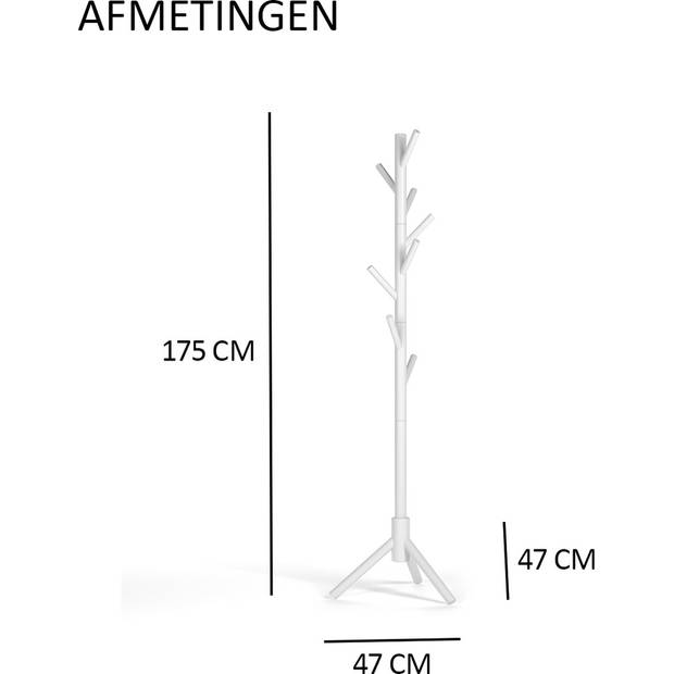 QualiHome kapstok - Staande kapstok - Hal / Woonkamer / Slaapkamer - Kapstok Hout - Kapstok Staand - Garderoberek - 8 Ha