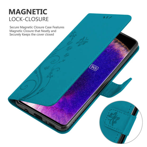 Cadorabo Hoesje geschikt voor Oppo FIND X5 in BLOEMEN BLAUW - Beschermhoes Case Cover Bloemen magnetische sluiting