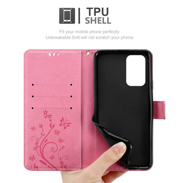 Cadorabo Hoesje geschikt voor Oppo A94 5G in BLOEMEN ROZE - Beschermhoes Case Cover Bloemen magnetische sluiting