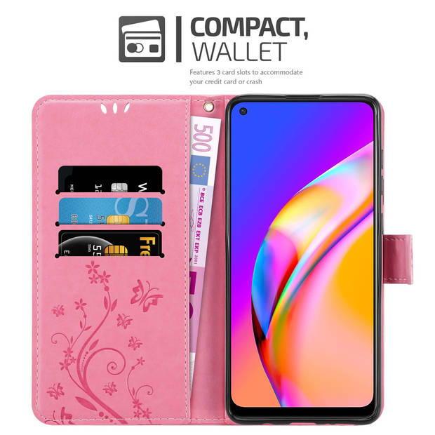 Cadorabo Hoesje geschikt voor Oppo A94 5G in BLOEMEN ROZE - Beschermhoes Case Cover Bloemen magnetische sluiting