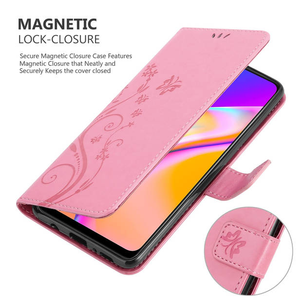 Cadorabo Hoesje geschikt voor Oppo A94 5G in BLOEMEN ROZE - Beschermhoes Case Cover Bloemen magnetische sluiting