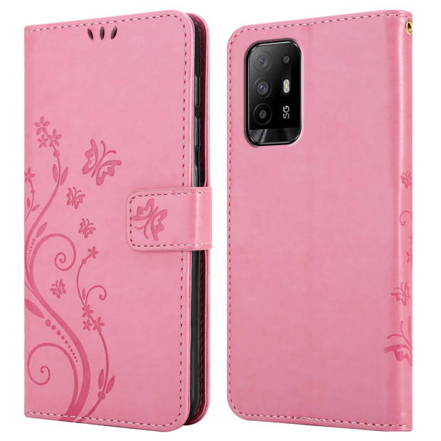 Cadorabo Hoesje geschikt voor Oppo A94 5G in BLOEMEN ROZE - Beschermhoes Case Cover Bloemen magnetische sluiting