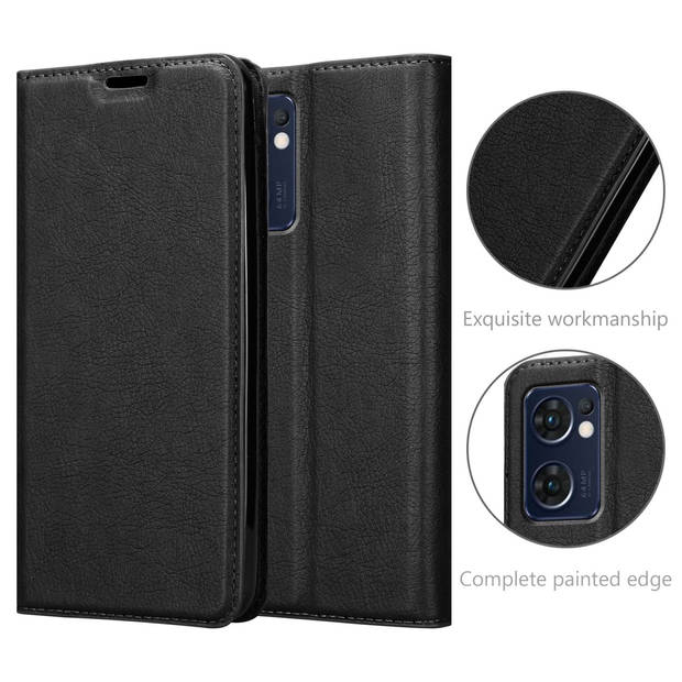 Cadorabo Hoesje geschikt voor Oppo FIND X5 LITE / Reno7 5G in ZWARTE NACHT - Beschermhoes Case magnetische sluiting