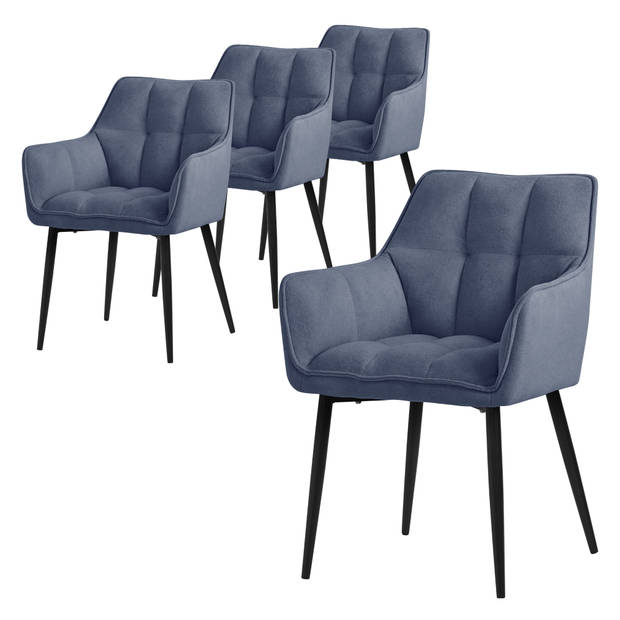 ML-Design eetkamerstoelen set van 4 in badstof, blauw, keukenstoel met dikke gestoffeerde zitting & metalen poten,