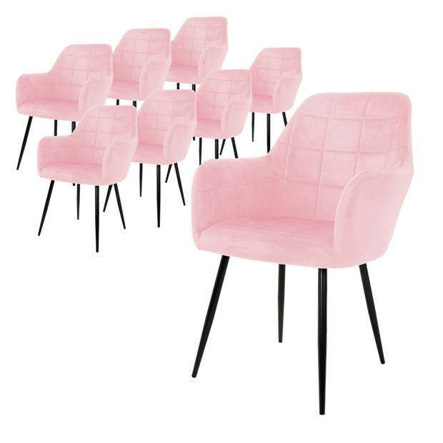 Set van 2 eetkamerstoelen, roze, met rugleuning en armleuningen