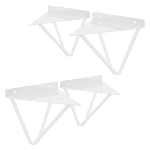ML-Design 4 stuks planksteun 160 mm, wit, gemaakt van metaal, driehoekige planksteunen, zwevende planksteun, haarspeld