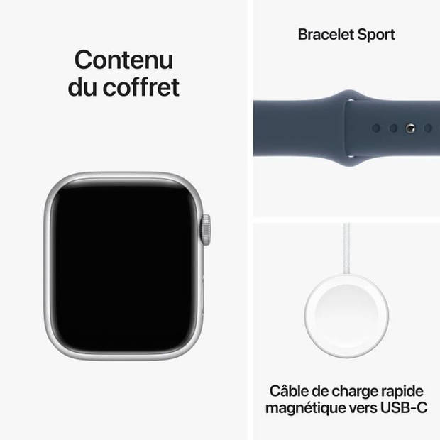 Apple Watch 9 GPS 45mm zilver alu blauw sportband M/L (831007)