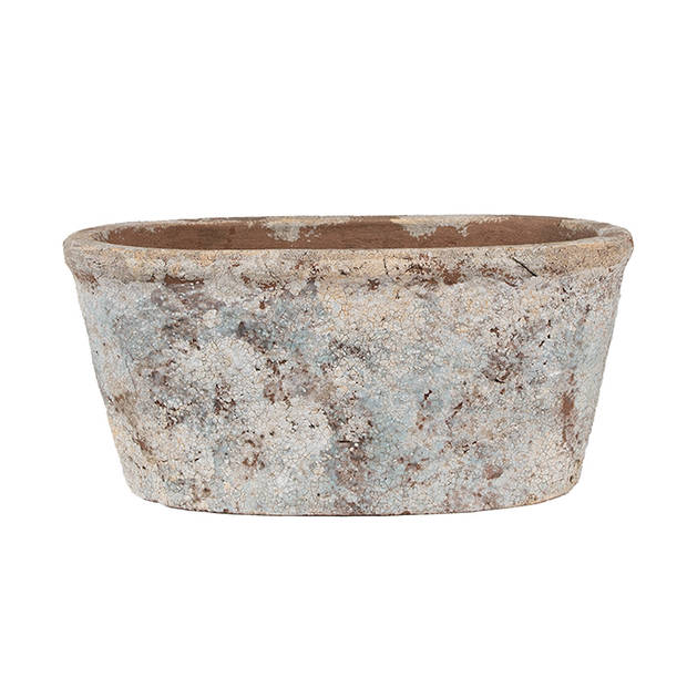 Clayre & Eef Bloempot 26x13x12 cm Beige Blauw Terracotta Beige