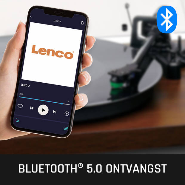 Platenspeler met ingebouwde versterker en Bluetooth® plus 2 externe speakers Lenco Walnoot