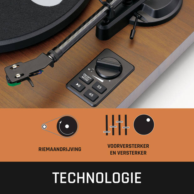 Platenspeler met ingebouwde versterker en Bluetooth® plus 2 externe speakers Lenco Walnoot