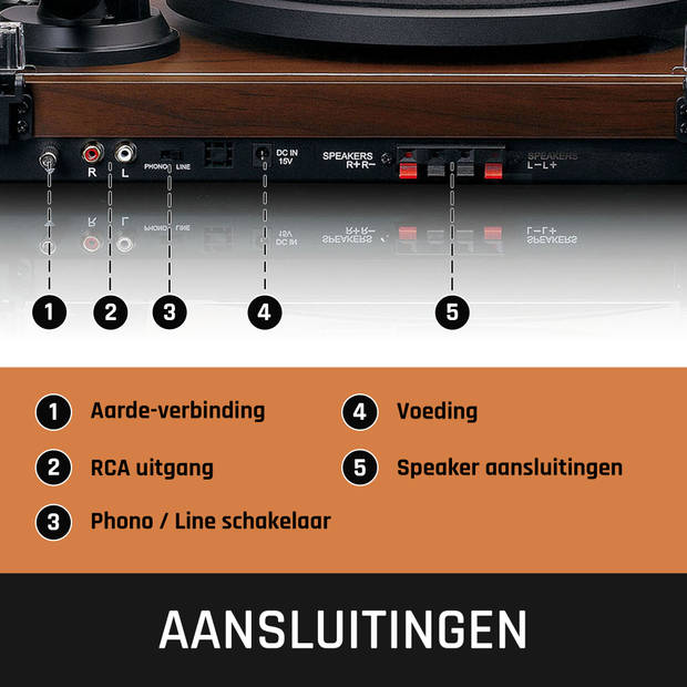 Platenspeler met ingebouwde versterker en Bluetooth® plus 2 externe speakers Lenco Walnoot