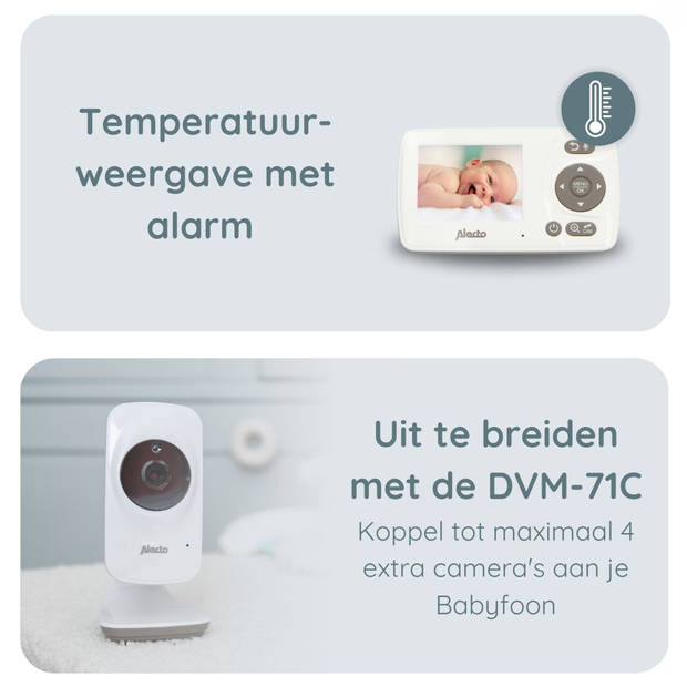 Babyfoon met camera en 2.4" kleurenscherm Alecto Wit-Taupe